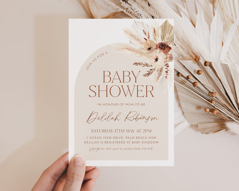 Boho Baby Shower Invitation, Boho Floral Baby Shower, Gender Neutral Baby Shower Invite, Dried Flower Invitation, Boho Invitation, Arch Boho