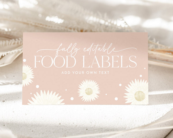 Daisy Food Labels, Daisy Flower Birthday Food Label Cards, Food Tent Card, Birthday Food Tags, Folded Food Cards, Tented Food Label, Flowers