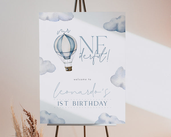 1st Birthday Welcome Sign, Mr Onederful Welcome Sign, Hot Air Balloon Welcome, 1st Birthday Sign Boy, ONEderful Birthday Welcome Sign Blue