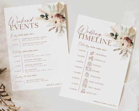 Wedding Timeline Template, Wedding Itinerary, Order of Events, Schedule of Events, Wedding Day Timeline Download, Boho Floral Wedding, Maeve