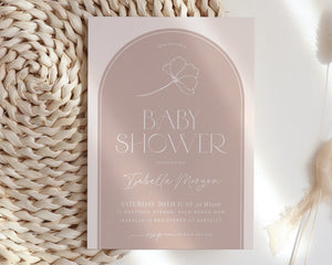 Boho Baby Shower Invitation, Floral Baby Brunch, Baby Shower Invite Girl, Minimalist Invitation, Modern Baby Arch Invitation Pink Flower