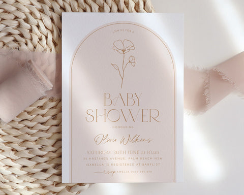 Boho Baby Shower Invitation, Floral Baby Brunch, Gender Neutral Baby Shower Invite, Minimalist Invitation, Modern Baby Arch Invitation Pink