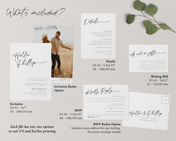 Minimalist Wedding Invitation Template Set, Wedding Invitation Template Download, Editable Modern Wedding Invite, Instant Download, Hollie