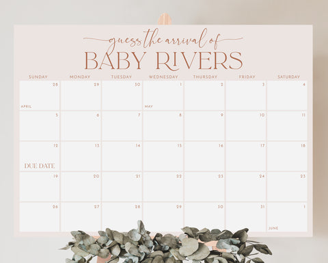 Baby Shower Due Date Calendar, Boho Baby Birth Date Sign, Guess the Arrival Date Sign, Due Date Sign, Editable Printable Baby Shower Signs