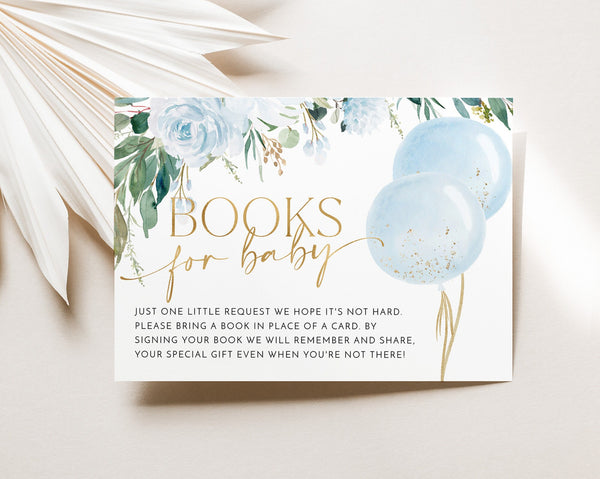 Books For Baby Boy Card Printable, Book Request Card,  Baby Shower Book For Baby, Blue Balloon Baby Shower Printables, Boy Baby Shower Blue
