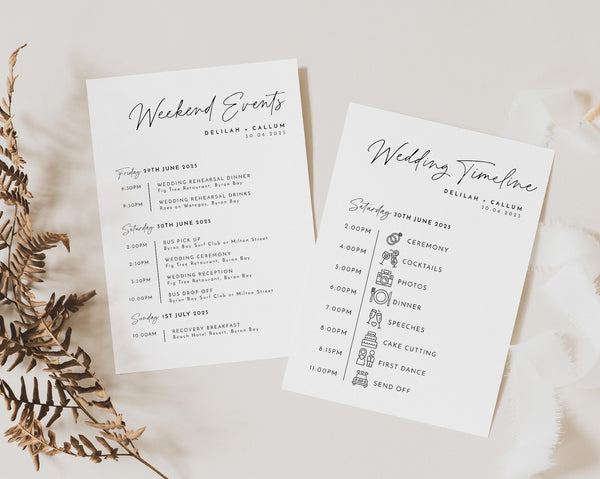 Wedding Timeline Template, Wedding Itinerary, Order of Events Icons, Schedule, Wedding Day Timeline Download, Minimalist Wedding, Delilah