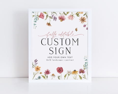 Wildflower Editable Signs, Custom 8x10 Sign, Floral Birthday Signs 8x10, Custom Text Sign, Landscape Sign Portrait Sign, Printable Signs