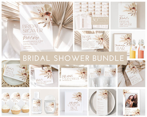 Boho Bridal Shower Invitation Bundle, Boho Floral Bridal Shower Invitation and Games Bundle, Editable Games, Printable Boho Bridal Shower