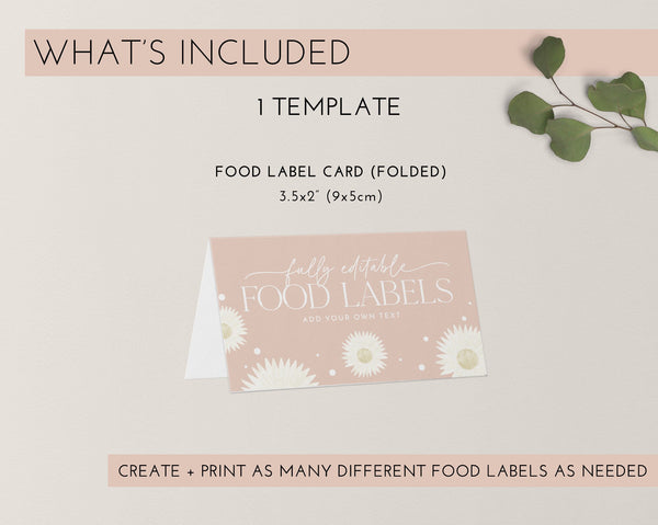 Daisy Food Labels, Daisy Flower Birthday Food Label Cards, Food Tent Card, Birthday Food Tags, Folded Food Cards, Tented Food Label, Flowers
