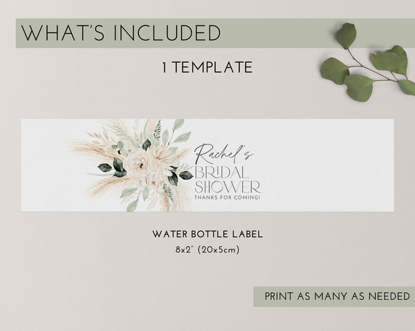 Boho Water Bottle Label, Bridal Shower Water Label, Printable Water Bottle Label, Boho Bridal Shower Water Label Stickers, Greenery Floral