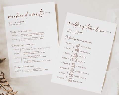 Wedding Timeline Template, Wedding Itinerary, Order of Events Icons, Schedule, Wedding Day Timeline Download, Minimalist Wedding, Amy