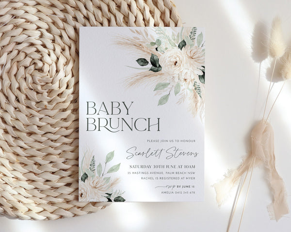 Greenery Baby Shower Invitation Set, Boho Floral Invitation Template Pack, Gender Neutral Baby Shower, Baby Boy Printable Invite Bundle