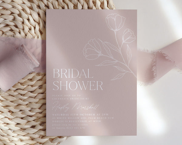 Boho Bridal Shower Invitation, Floral Bridal Shower Invite, Pink Minimal Bridal Shower, Editable Boho Bridal Shower Template Minimalist