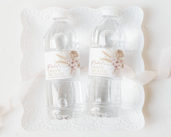 Pink Boho Water Bottle Label, Bridal Shower Water Label, Printable Water Bottle Label, Boho Bridal Shower Water Label Stickers, Boho Floral