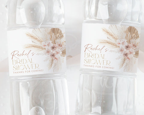 Pink Boho Water Bottle Label, Bridal Shower Water Label, Printable Water Bottle Label, Boho Bridal Shower Water Label Stickers, Boho Floral
