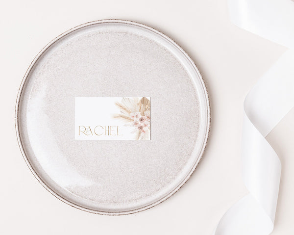 Pink Boho Place Card Template, Printable Place Cards, Bridal Shower Place Cards, Boho Floral Place Cards, Bridal Escort Cards, Pampas Grass
