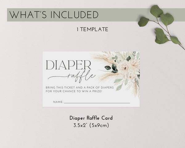 Boho Diaper Raffle Card, Greenery Floral Baby Shower Diaper Raffle Card, Diaper Raffle Printable, Diaper Raffle Template, Nappy Raffle
