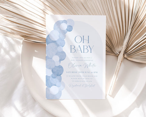 Blue Baby Shower Invitation, Balloon Arch Oh Baby Boy Baby Shower Invitation Template, Baby Brunch, Baby Sprinkle, Blue Arch Baby Invitation