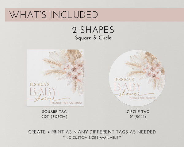 Printable Favor Tags, Boho Baby Shower Tags, Favour Tags, Thank You Tags, Gift Tags, Floral Boho Favor Tags, Girl Baby Shower Boho Favor Tag