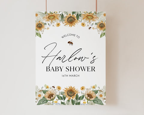 Sunflower Welcome Sign Printable, Baby Shower Welcome Sign, Bee Baby Shower, Mommy to Bee Baby Shower Welcome Sign, Sunflower Baby Shower
