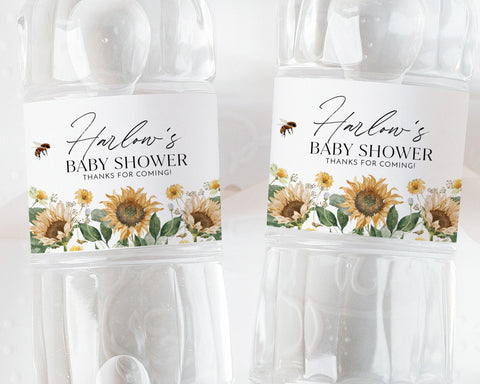 Sunflower Water Bottle Label, Bee Baby Shower Water Labels, Printable Water Bottle Label, Baby Shower Water Label Sticker, Bee Sunflower