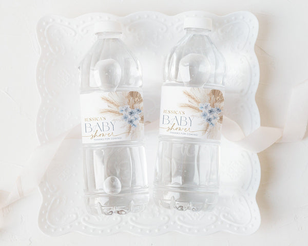 Boho Water Bottle Label, Blue Baby Shower Water Labels, Printable Water Bottle Label, Baby Shower Water Label Sticker, Boy Baby Water Labels