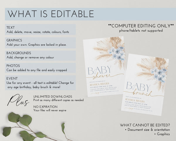 Boho Diaper Raffle Card, Blue Baby Shower Diaper Raffle Card, Editable Diaper Raffle Template, Printable Diaper Raffle, Nappy Raffle Boy