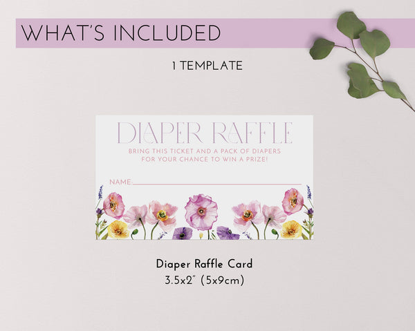 Floral Diaper Raffle Card, Baby in Bloom Shower Diaper Raffle Card, Editable Diaper Raffle Template, Printable Diaper Raffle, Nappy Raffle