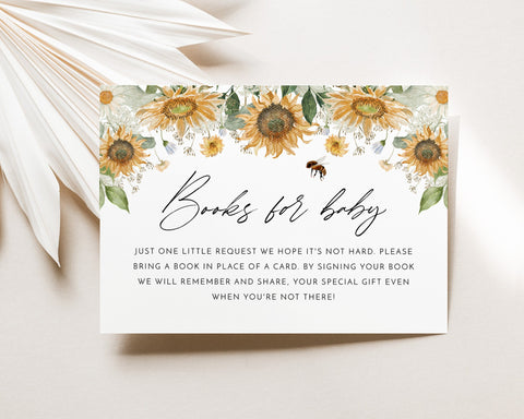 Sunflower Books For Baby Card Printable, Book Request Card, Bee Baby Shower Book For Baby, Mommy to Bee Baby Shower Books For Baby Card Bee