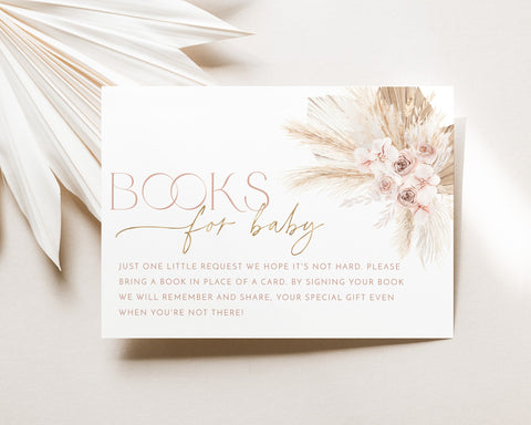 Boho Books For Baby Card Printable, Book Request Card, Pink Boho Baby Shower Book For Baby, Baby Shower Girl Pink, Boho Floral Book For Baby