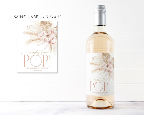 Boho Baby Shower Champagne Labels, Printable Wine Labels, Mini Champagne Labels, Ready to Pop Labels, Pink Boho Floral Champagne Labels Baby