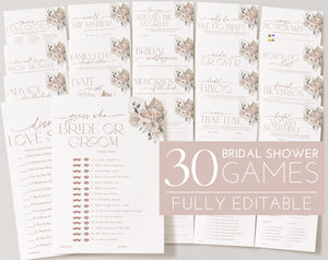 Boho Floral Bridal Shower Games, Floral Bridal Shower Editable Games, Printable Games, Games Pack, Modern Bridal Shower Games, Boho Proteas