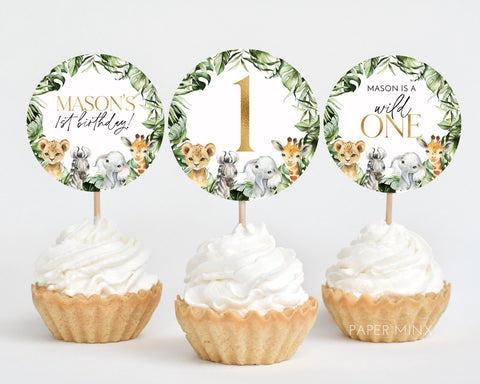 Wild One Cupcake Toppers, Printable Cupcake Topper, Safari Animals Cupcake Topper, Wild One 1st Birthday Editable Cupcake Toppers Animals