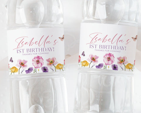 Wildflower Water Bottle Labels, Wildflower Water Labels, Printable Water Bottle Label, Floral Butterfly First Birthday Water Labels, Flowers
