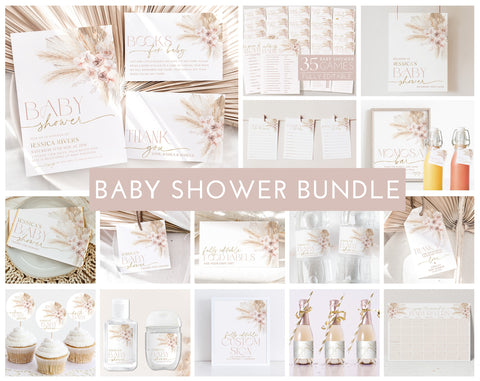 Boho Baby Shower Invitation Bundle, Printable Baby Shower Invitation Pack, Editable Baby Shower Games, Boho Baby Shower Decorations Girl