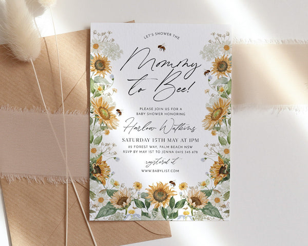 Mommy to Bee Invitation, Bee Baby Shower Invite, Mom to Bee, Sunflower Bee Invitation, Bee Baby Shower Invitation Template Sunflowers Bees