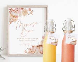 Mimosa Bar Sign, Momosa Bar Sign, Mumosa Bar Sign, Juice Labels, Mimosa Juice Tags, Fall Baby Shower Sign, Pumpkin Mimosa Baby Shower Sign