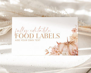 Fall Baby Shower Food Labels, Pumpkin Food Tent Cards, Folded Food Cards, Fall Pumpkin Baby Shower Food Tented Cards, Place Card, Food Label