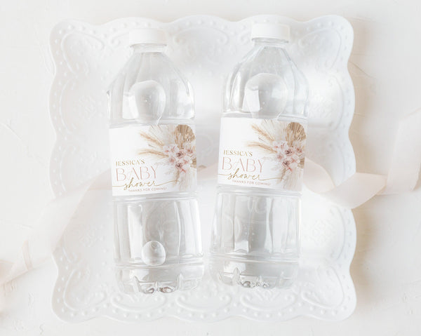 Boho Water Bottle Label, Boho Baby Shower Water Labels, Printable Water Bottle Label, Baby Shower Water Label Sticker, Pink Floral Labels