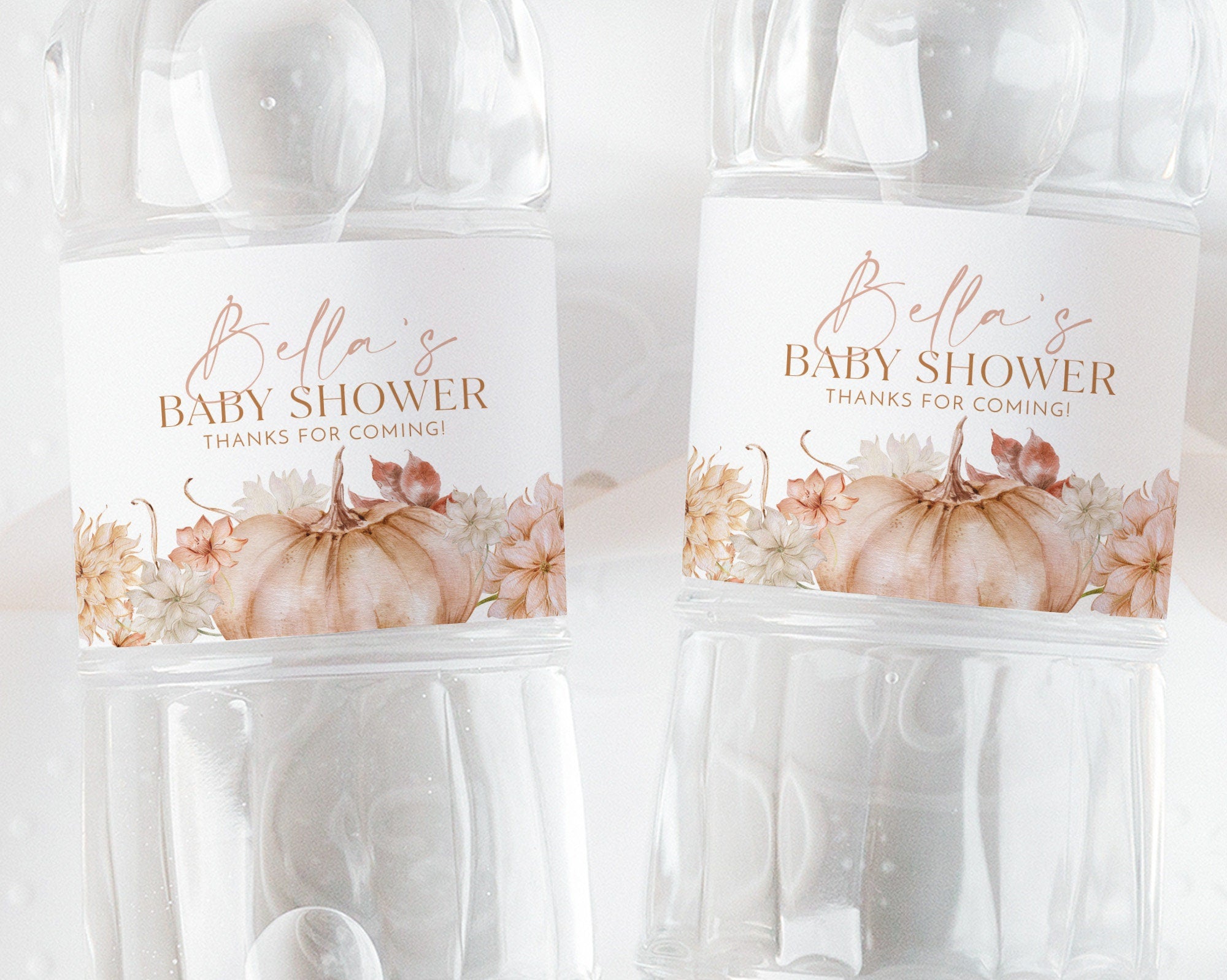 Fall Pumpkin Water Bottle Label, Fall Baby Shower Water Labels, Printable Water Bottle Label, Baby Shower Water Label Sticker, Pink Pumpkin