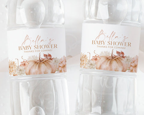 Fall Pumpkin Water Bottle Label, Fall Baby Shower Water Labels, Printable Water Bottle Label, Baby Shower Water Label Sticker, Pink Pumpkin