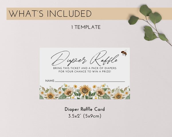 Sunflower Diaper Raffle Card, Bee Baby Shower Diaper Raffle Card, Editable Diaper Raffle Template, Printable Diaper Raffle, Nappy Raffle