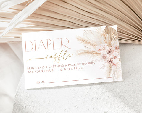 Boho Diaper Raffle Card, Pink Baby Shower Diaper Raffle Card, Editable Diaper Raffle Template, Printable Diaper Raffle, Nappy Raffle Girl