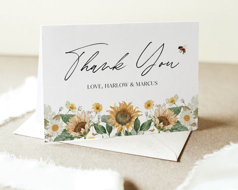 Sunflower Thank You Card Template, Printable Thank You Card, Bee Baby Shower Thank You Card, Sunflower Bee Thank You Card, Mommy to Bee Card
