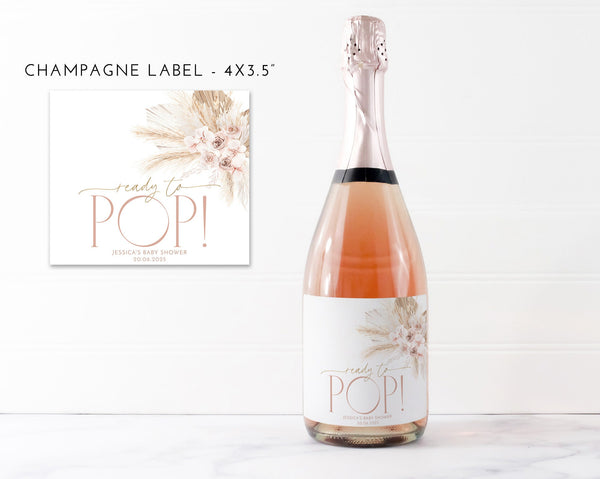 Boho Baby Shower Champagne Labels, Printable Wine Labels, Mini Champagne Labels, Ready to Pop Labels, Pink Boho Floral Champagne Labels Baby