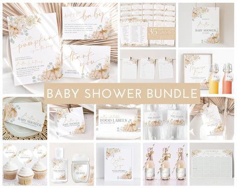 Fall Baby Shower Invitation Bundle, Printable Pumpkin Baby Shower Invitation and Editable Games, Baby Shower Decorations Gender Neutral Baby