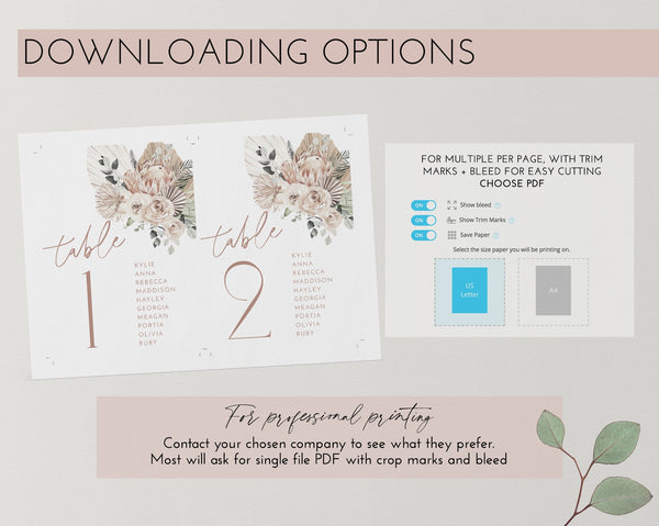 Boho Protea Table Numbers, Bridal Shower Table Numbers, Wildflower Table Numbers, Table Number Template, Printable Table Numbers Boho Floral