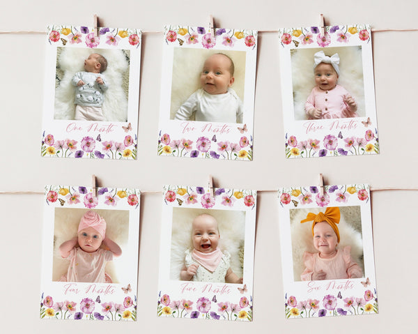 Wildflower First Year Photos, Floral Birthday Milestone Photos, Baby's First Year Month Photos, Monthly Photo Banner, Girls Photo Banner