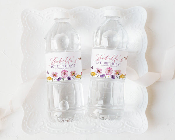 Wildflower Water Bottle Labels, Wildflower Water Labels, Printable Water Bottle Label, Floral Butterfly First Birthday Water Labels, Flowers