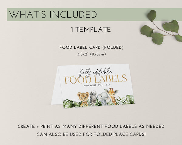 Wild One Food Labels, Food Label Card, Food Tent Card, Safari 1st Birthday Food Tags, Folded Food Cards, Tented Food Labels, Food Cards